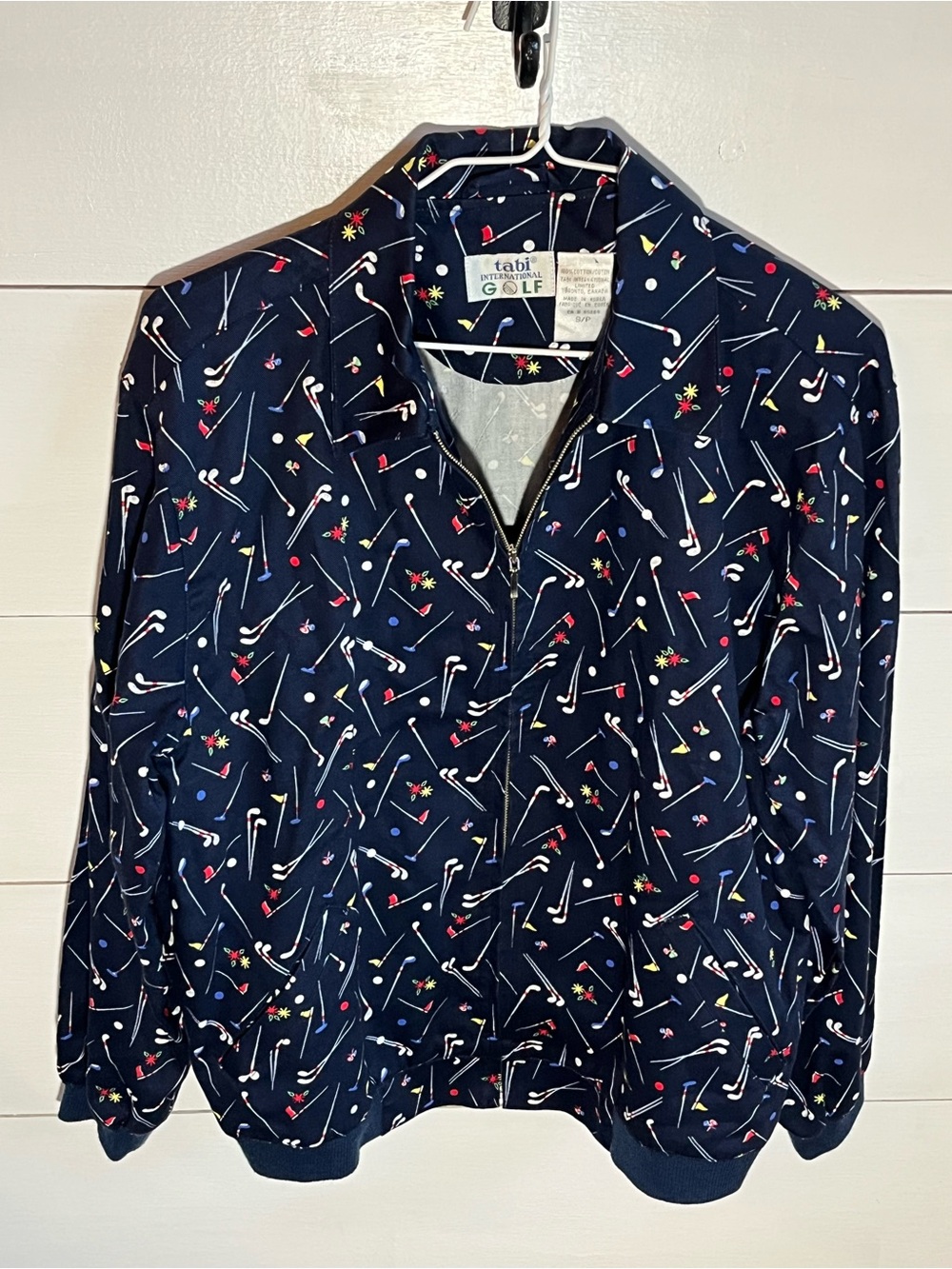 Vintage Tabi International Golf Navy Golf-Print Quarter-Zip Sweater - Unisex
